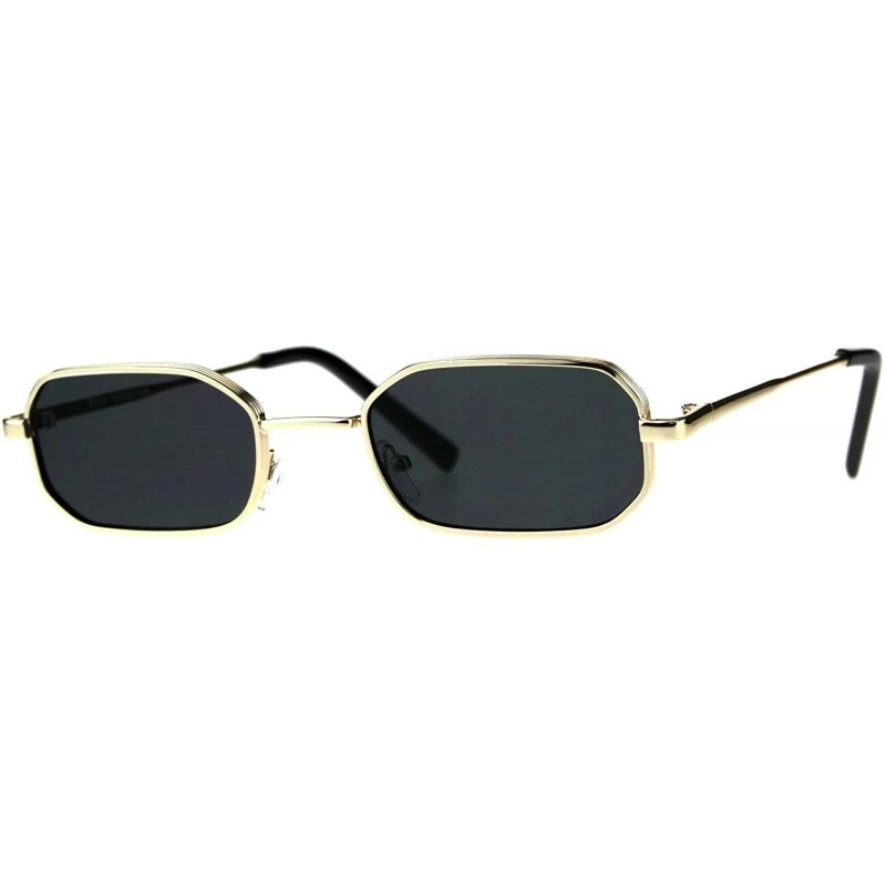 Rectangular Rectangular Heptagon Shape Sunglasses Small Indie Fashion Shades UV 400 - Gold (Black) - C518GG8Y7HA $20.03