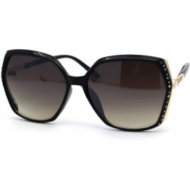 Rectangular Womens Rhinestone Jewel Trim Rectangular Butterfly Sunglasses - Black Gold Brown - CA193MQ9QYU $25.99