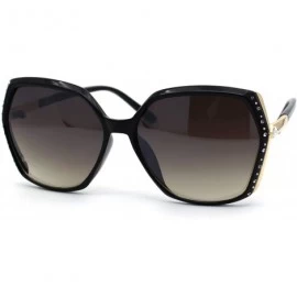 Rectangular Womens Rhinestone Jewel Trim Rectangular Butterfly Sunglasses - Black Gold Brown - CA193MQ9QYU $23.21