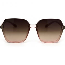 Butterfly Womens Metal Jewel Trim Rectangular Butterfly Plastic Sunglasses - Pink Brown - C418XK8C2ZL $11.73