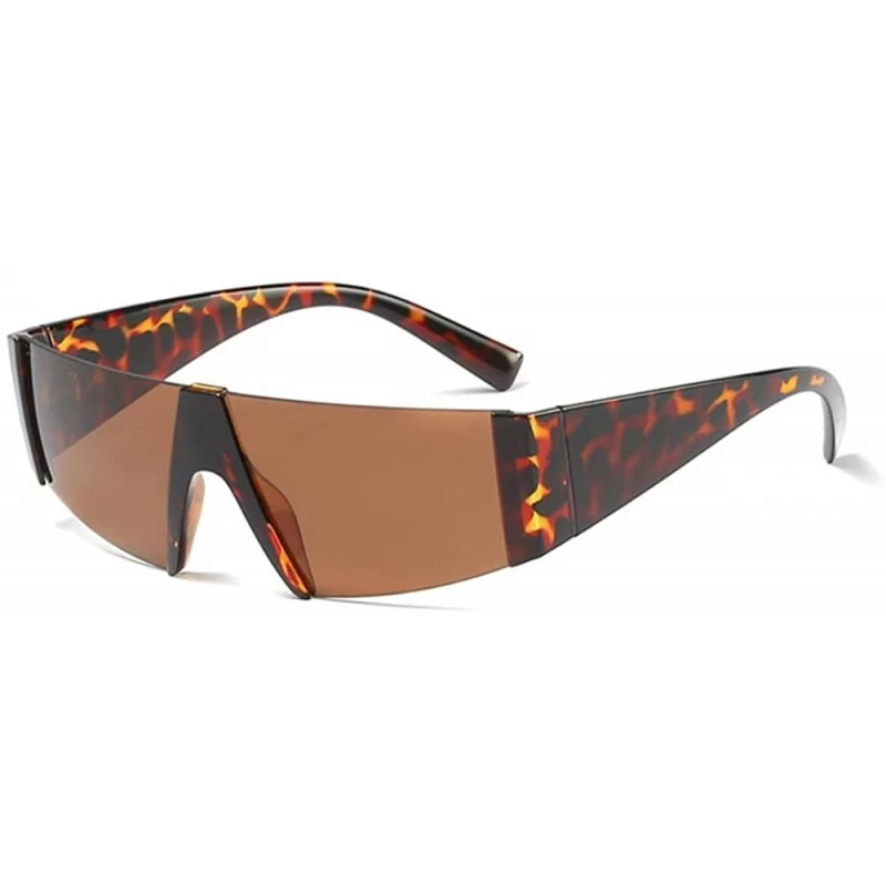 Shield Half Framed Shield Sunglasses for Women Men Cyberpunk Thick Rimmed Semi Rimless - Tortoise Brown - C318SXU9OC0 $17.38