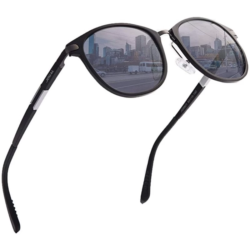 Wrap Retro Round Trendy Polarized Sunglasses for Women and Men UV400 Protection - Black Frame+gray Lens03 - CN18L209W06 $19.89