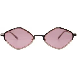 Oval Retro Hippie Diamond Shape Fashion Trending Metal Frame Tinted Flat Lens Sunglasses - Pink - CX18ILSQS7D $25.76
