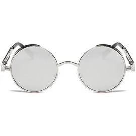 Round Retro Steampunk Fashion Round Metal Circle Frame Sunglasses - Silver-silver - CM1804NMOW8 $10.35