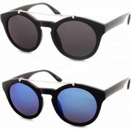 Round Round Sunglasses With Metal Bridge P2402 - 2 Pcs Black-smoke & Black-bluemirror - CP12JSUTRI5 $65.26
