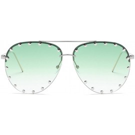 Oval Male and female half frame fashion sunglasses retro rivet sunglasses - Green - CR18EX6XL8S $13.58