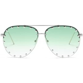 Oval Male and female half frame fashion sunglasses retro rivet sunglasses - Green - CR18EX6XL8S $13.58