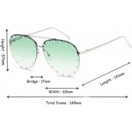 Oval Male and female half frame fashion sunglasses retro rivet sunglasses - Green - CR18EX6XL8S $13.58