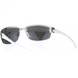 Rimless Mens 90s Rimless Narrow Rectangular Luxury Designer Style Classy Sunglasses - Silver White Silver Mirror - CA18QY9SSK...