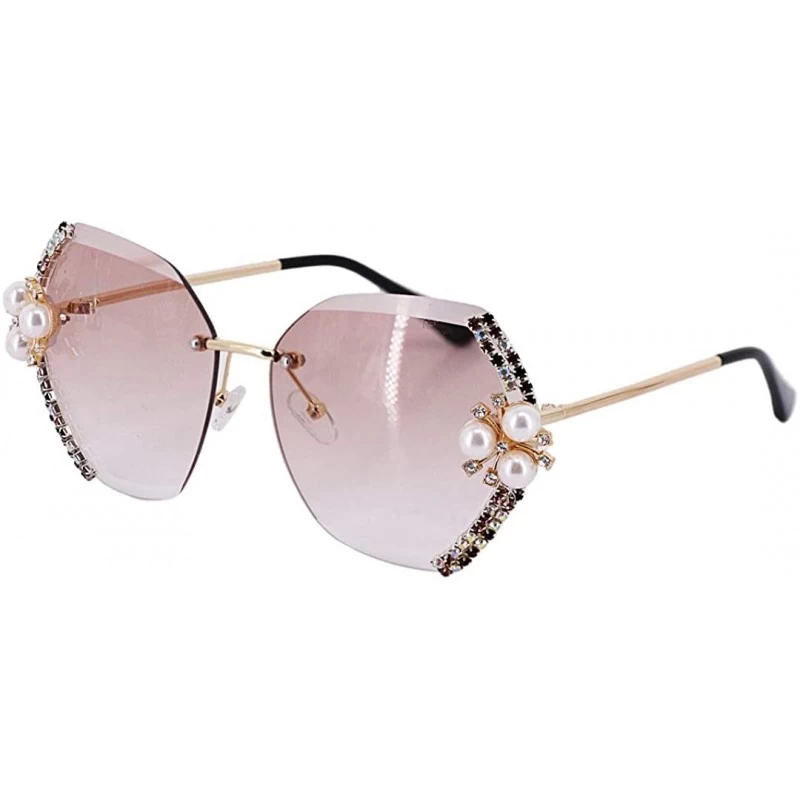 Oversized Women Stylish Oversized Rimless Gradient Diamond Cutting Lens Sunglasses - Pearl - CT197E2LSHY $19.16