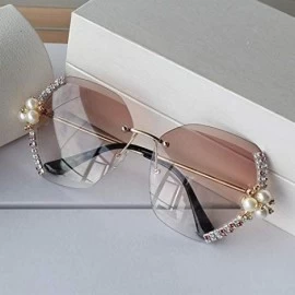 Oversized Women Stylish Oversized Rimless Gradient Diamond Cutting Lens Sunglasses - Pearl - CT197E2LSHY $19.16