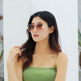 Oversized Women Stylish Oversized Rimless Gradient Diamond Cutting Lens Sunglasses - Pearl - CT197E2LSHY $19.16