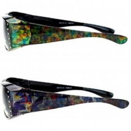 Wrap 2 Pair Polarized Lenses Rhinestone Fit Over Wear Over Glasses Rectangular Sunglasses - 2 Pair Green Flower/Purple - C219...