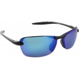Wrap Sea Hawk Polarized Sunglasses - Black Frame - Blue Mirror Lens - C212891V4OJ $20.72