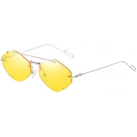 Square Classic Aviator Mirrored Flat Lens Sunglasses Metal Frame Square Polarized Sunglasses for Men Women - Yellow - C619074...