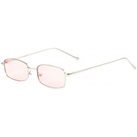 Rectangular Thin Frame Rounded Rectangular Color Lens Sunglasses - Pink - CO198D9AZ3W $28.62