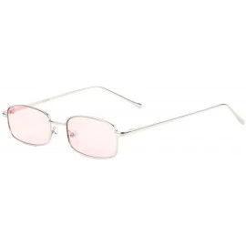 Rectangular Thin Frame Rounded Rectangular Color Lens Sunglasses - Pink - CO198D9AZ3W $12.37