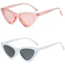 Cat Eye Retro Vintage Narrow Cat Eye Sunglasses For Women Girls Clout Goggles Plastic Frame - 2 Pack (Pink/White) - C318TZXT9...