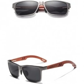 Rectangular Genuine adjustable sunglasses Square men polarized UV400 Al-Mg And Bubinga Wood - Gun/Gray - CA18WO7WRMT $18.62