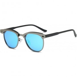 Semi-rimless Semi Rimless Retro Polarized Sunglasses Women Men Brand Sun Glasses - Silver Frame/Blue Lens - CN18GLS46WA $21.26