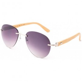 Aviator Bamboo Arm Oversized Rimless Aviator Sunglasses with Flash Lens Bamboo Sunglasses for Men & Women - CT18ELSHKH6 $11.08