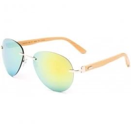 Aviator Bamboo Arm Oversized Rimless Aviator Sunglasses with Flash Lens Bamboo Sunglasses for Men & Women - CT18ELSHKH6 $11.08