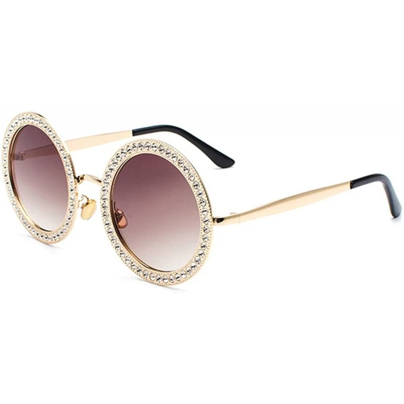 Oval Women Round Rhinestone Sunglasses Metal Frame Polycarbonate lens - Gold Brownc1 - CM18EO4U46U $9.80