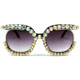 Square Fashion Big Frame Sunglasses Personality Tide Colorful Rhinestone Sunshade mirror - Multicoloured - C018WQEYRQT $28.05
