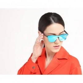 Square Blenders Sunglasses Polarized Sunglasses - Rimless Mirrored Lens Sunglasses JH9004 - Black Frame Blue Mirror - CN18L4U...