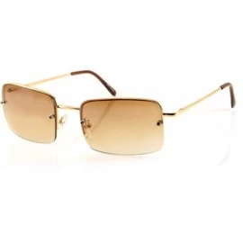 Semi-rimless Minimalist Medium Rectangular Sunglasses Clear Eyewear Spring Hinge A173 A174 - Gold/ Brown Gr - CB18DHT2M53 $15.28