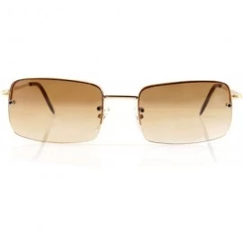 Semi-rimless Minimalist Medium Rectangular Sunglasses Clear Eyewear Spring Hinge A173 A174 - Gold/ Brown Gr - CB18DHT2M53 $15.28