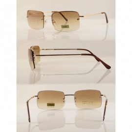 Semi-rimless Minimalist Medium Rectangular Sunglasses Clear Eyewear Spring Hinge A173 A174 - Gold/ Brown Gr - CB18DHT2M53 $15.28