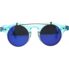 Round Hipster Round Horn Rim Color Mirror Flip Up Vintage Sunglasses - Blue - C918E4IZ7MG $23.60