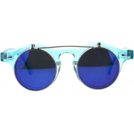 Round Hipster Round Horn Rim Color Mirror Flip Up Vintage Sunglasses - Blue - C918E4IZ7MG $11.16