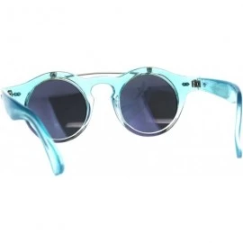 Round Hipster Round Horn Rim Color Mirror Flip Up Vintage Sunglasses - Blue - C918E4IZ7MG $11.16