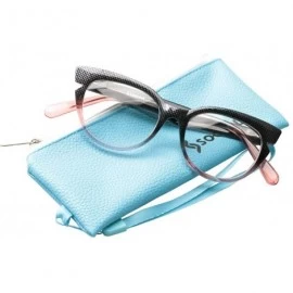 Round Womens Hit Color Grid Pattern Cat Eye Reading Glass Eyeglass Frame - 2 Pairs / Black + Red - CC18IHUXUZI $19.98