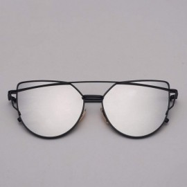 Oversized Cat Eye Sunglasses Women Vintage Metal Reflective Glasses Mirror Retro - Black-t - CK198ZODLHH $24.88