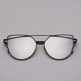 Oversized Cat Eye Sunglasses Women Vintage Metal Reflective Glasses Mirror Retro - Black-t - CK198ZODLHH $24.88