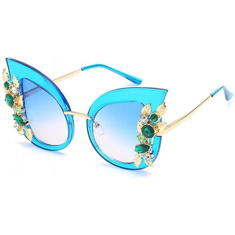 Goggle Woman Cat eye Sunglasses Stylish oversized frame Eyewear with Rhinestones - C4 - CJ189L9CNCD $12.35