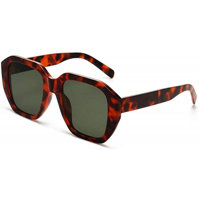 Square 2019 new personality fashion square bean flower fashion retro net red street shot sunglasses UV400 - Leopard - CQ18M8I...