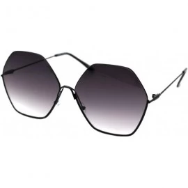 Oversized Womens Hexagon Shape Sunglasses Thin Metal Frame Oversized Fashion UV 400 - Black (Smoke) - CM196CC2C3E $10.43