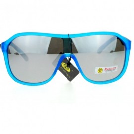 Shield Biohazard Mens Sunglasses Square Shield Matte Frame Silver Mirror Lens - Blue - CG187K47NAH $8.41