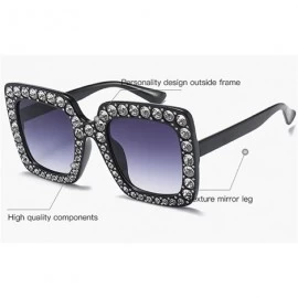 Square Rhinestone Women Square Sunglasses Oversized Vacation Beach Eyewear UV400 Protection - Gray - C618E2I9LYT $14.18