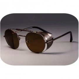 Round Zml14 Retro Round Metal Sunglasses Steampunk Men Women Glasses Oculos De Sol Shades UV Protection - Brown Tea - CX1984A...