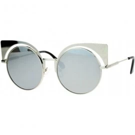 Round Womens Round Cateye Sunglasses Oversized Metal Wing Top Frame Mirror Lens - Silver (Silver Mirror) - CH187929XX6 $20.39