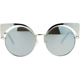 Round Womens Round Cateye Sunglasses Oversized Metal Wing Top Frame Mirror Lens - Silver (Silver Mirror) - CH187929XX6 $7.94