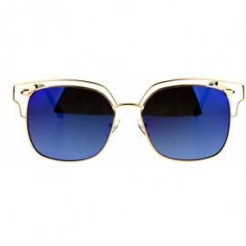 Rectangular Womens Oceanic Color Lens Wire Half Metal Rim Retro Fashion Sunglasses - Blue Mirror - CN183LWCTC5 $24.34