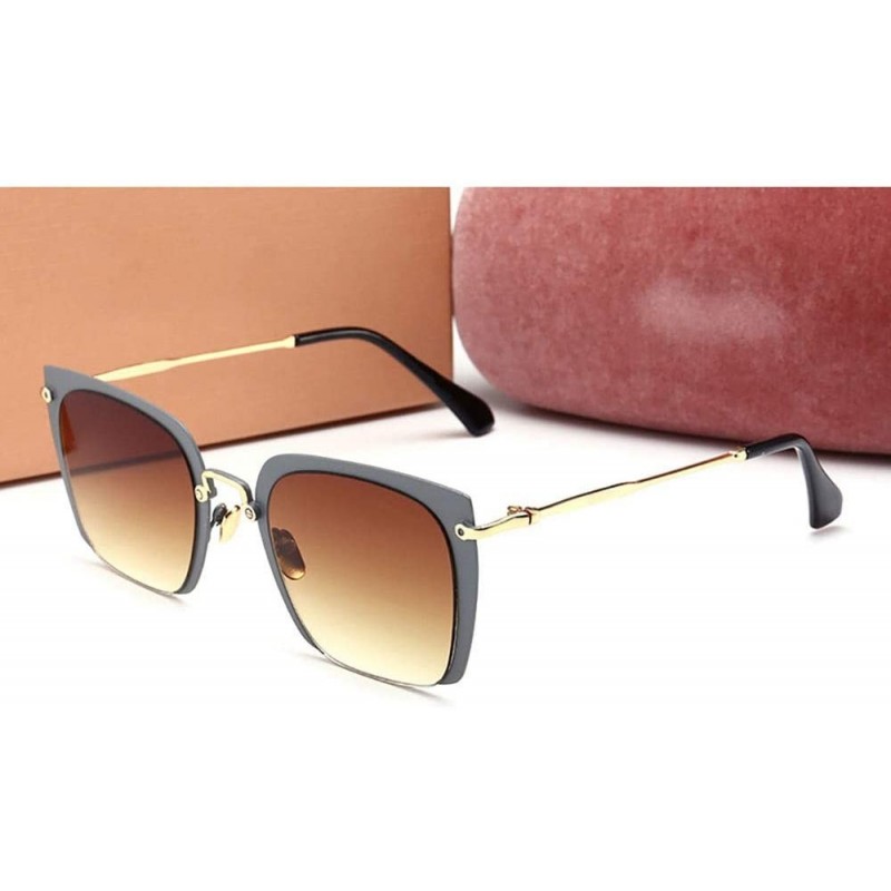 Square Fashion Half Frame Square Driving Classic Sunglasses for Women/Men (Color Black Frame/tan) - Black Frame/Tan - CW1997K...