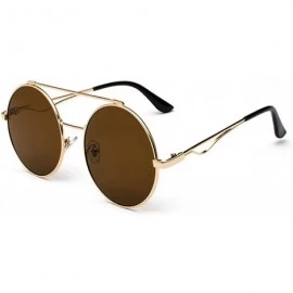 Oval Men women Metal Round Sunglasses Slim frame Colored Flat Lens 60mm - Brown - CM18EOUT9UD $7.68
