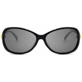 Goggle Fashion Oval Polarized Sunglasses for Women Vintage Designer UV Protection Shades - Black Frame Gray Lens - CS18TCADX2...